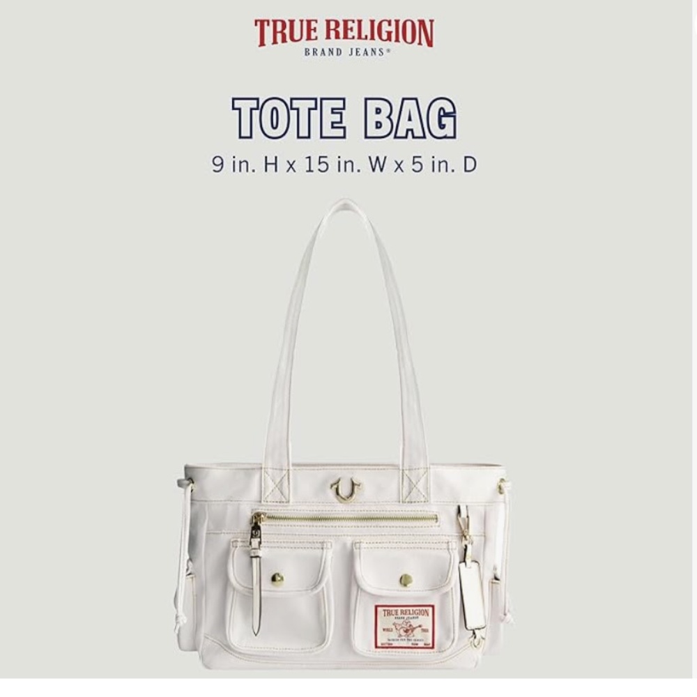 True Religion Tote Bag, Women's Multi-Pocket Faux Leather Handbag